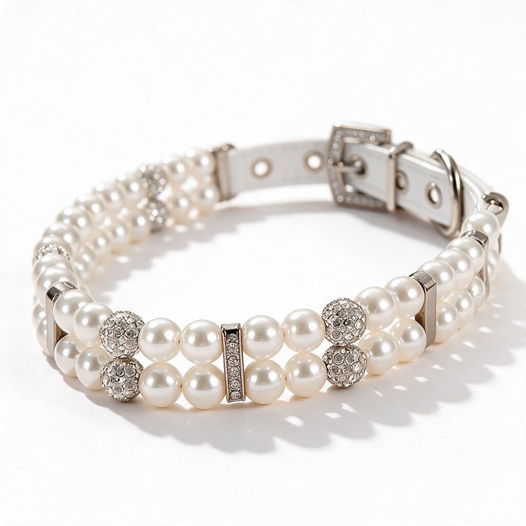 Pearl and crystal pet collar from multiple angles