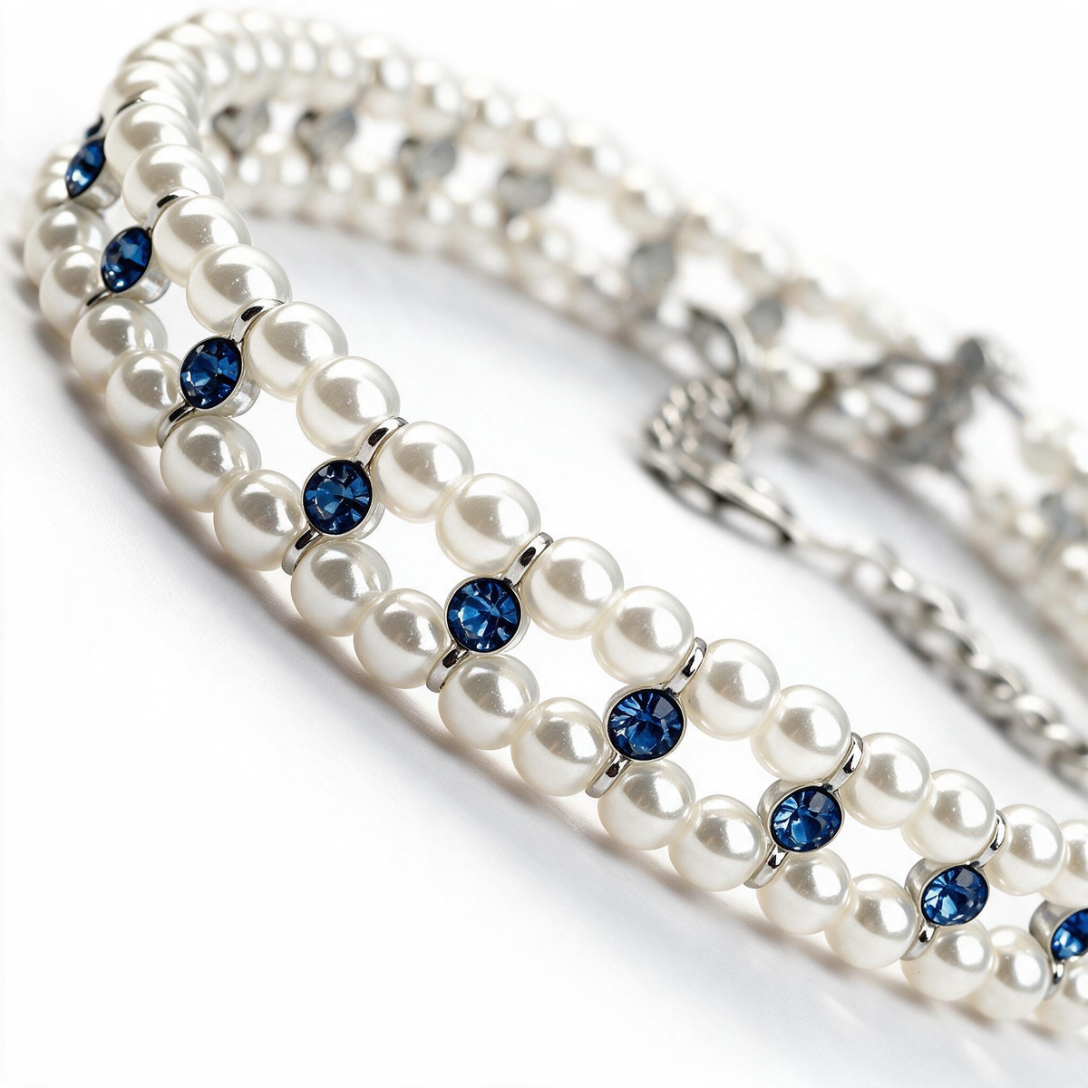 Pearl and crystal necklace collar angled detail