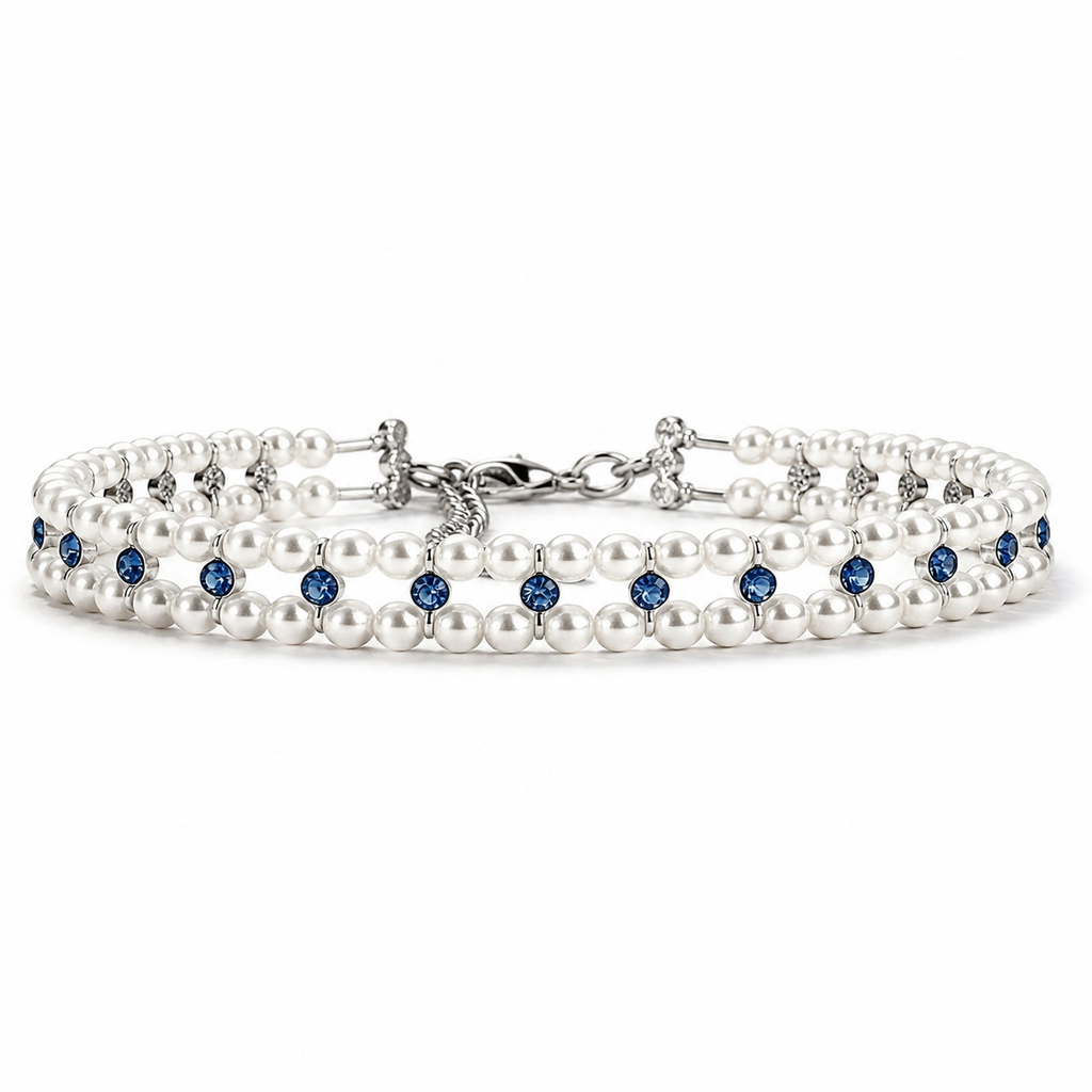 Blue pearl and crystal necklace collar for cats