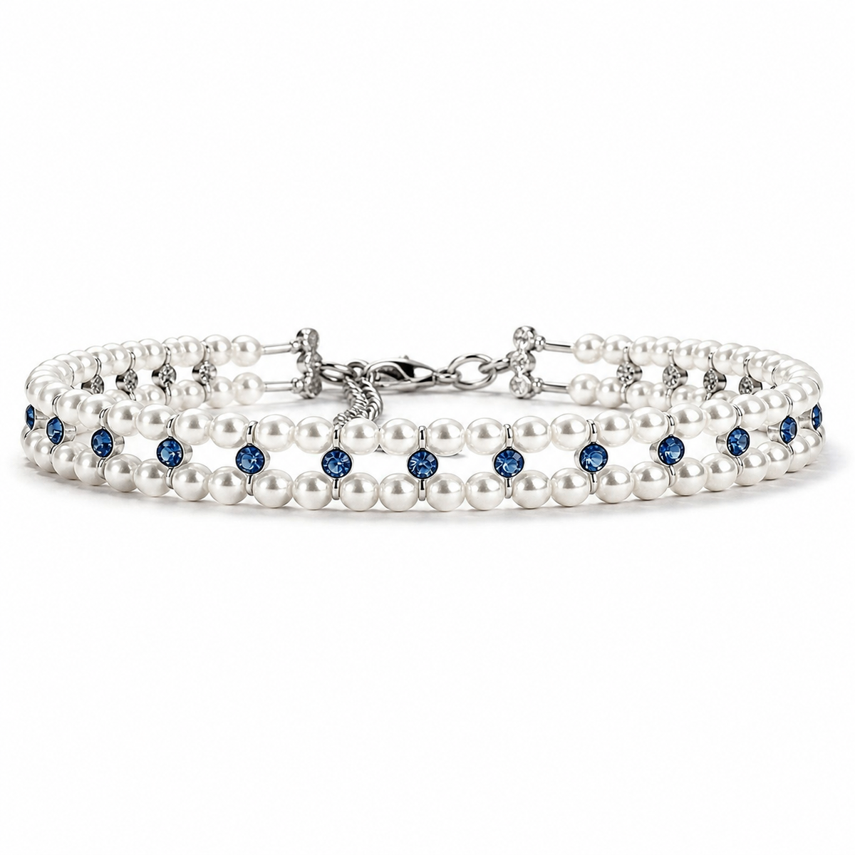 Blue pearl and crystal necklace collar for cats