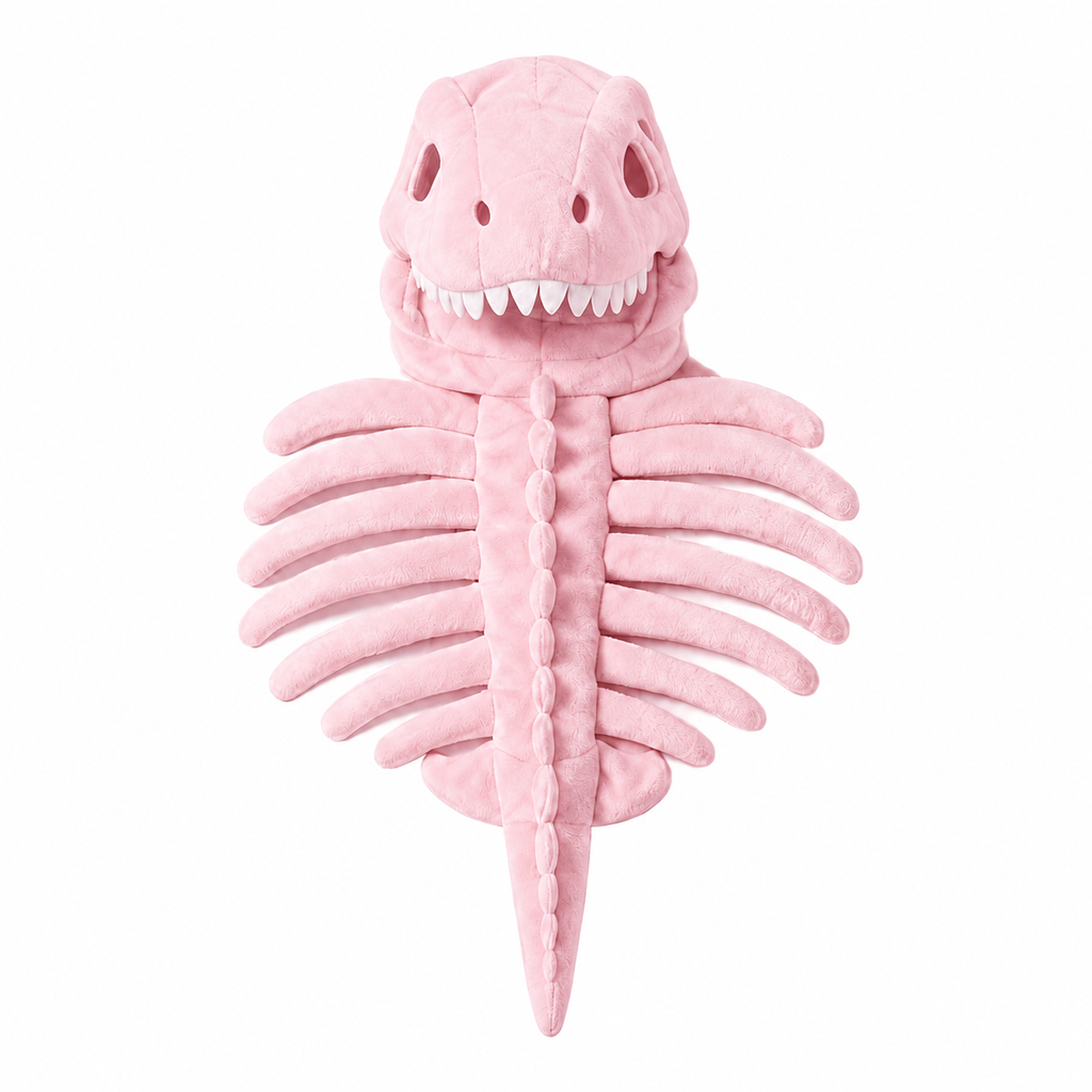 Pink soft plush dinosaur skeleton cat costume