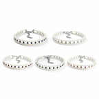 Five colours of pearl and crystal cat necklace collars