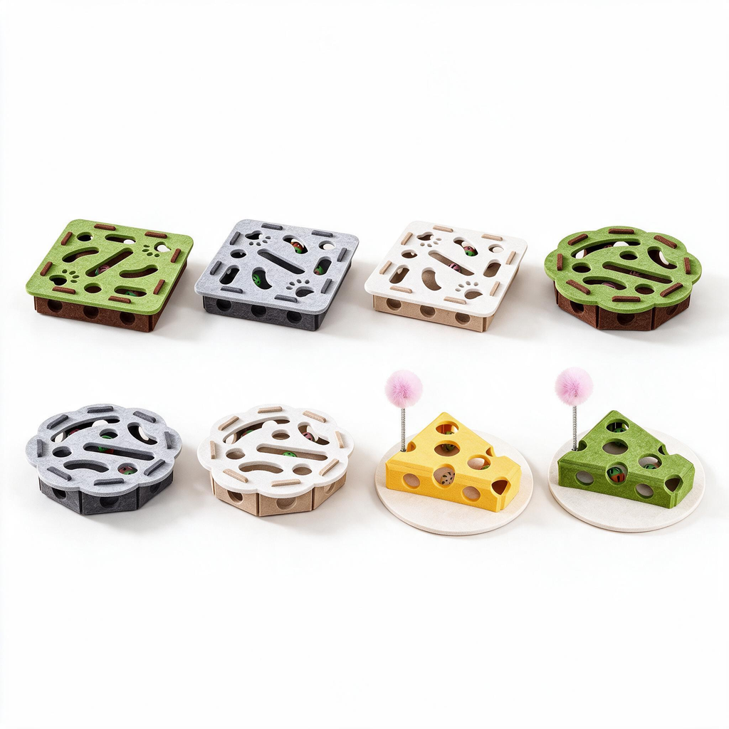 Eight colours and shapes of the felt cat puzzle toy