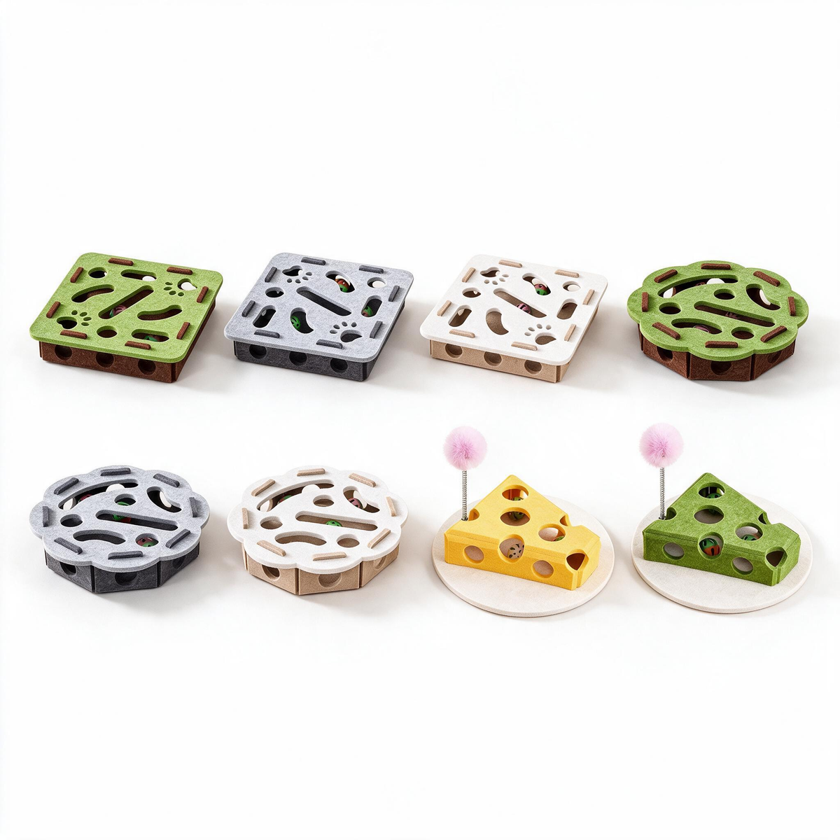Eight colours and shapes of the felt cat puzzle toy
