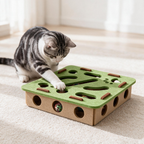 Cat playing with a rattle ball inside the felt puzzle toy