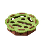 Green flower-shaped felt cat puzzle toy with three rattle balls