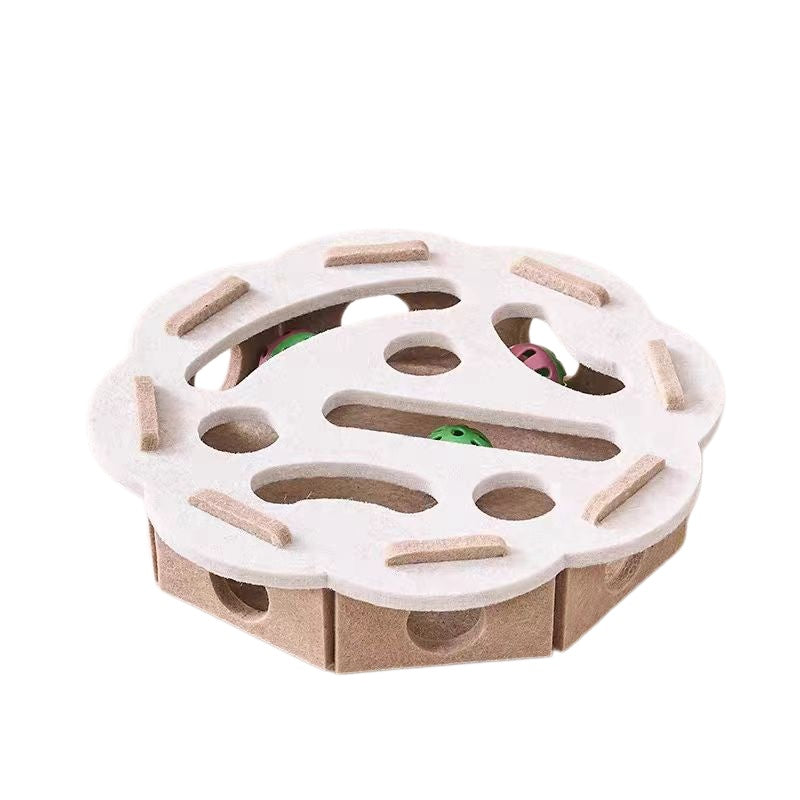 Camel flower-shaped felt cat puzzle toy with three rattle balls