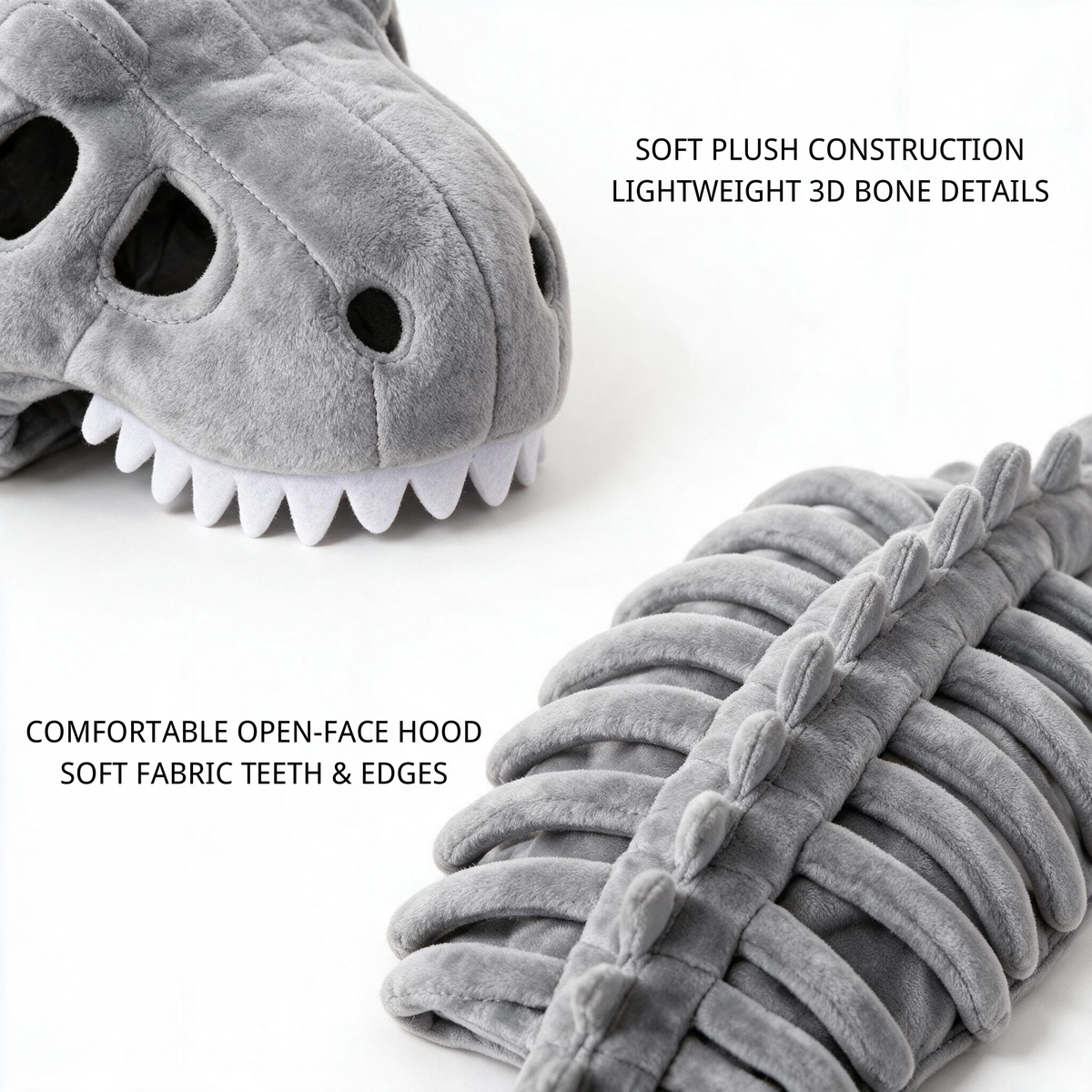 Soft plush construction and padded bone details