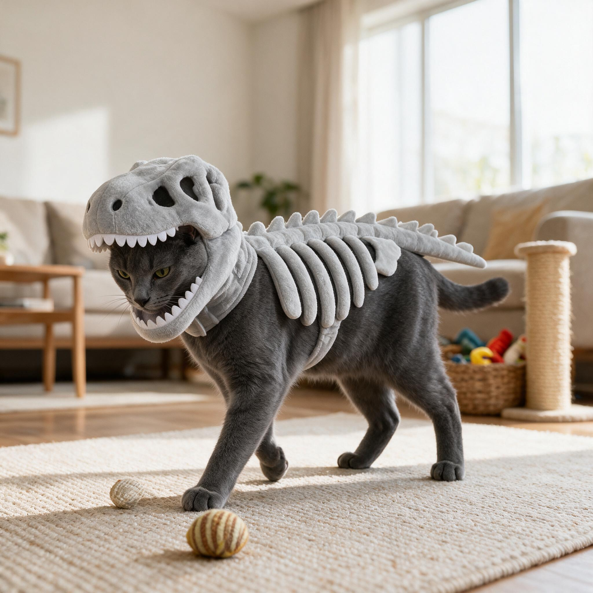 Dinosaur skeleton pet costume lifestyle scene