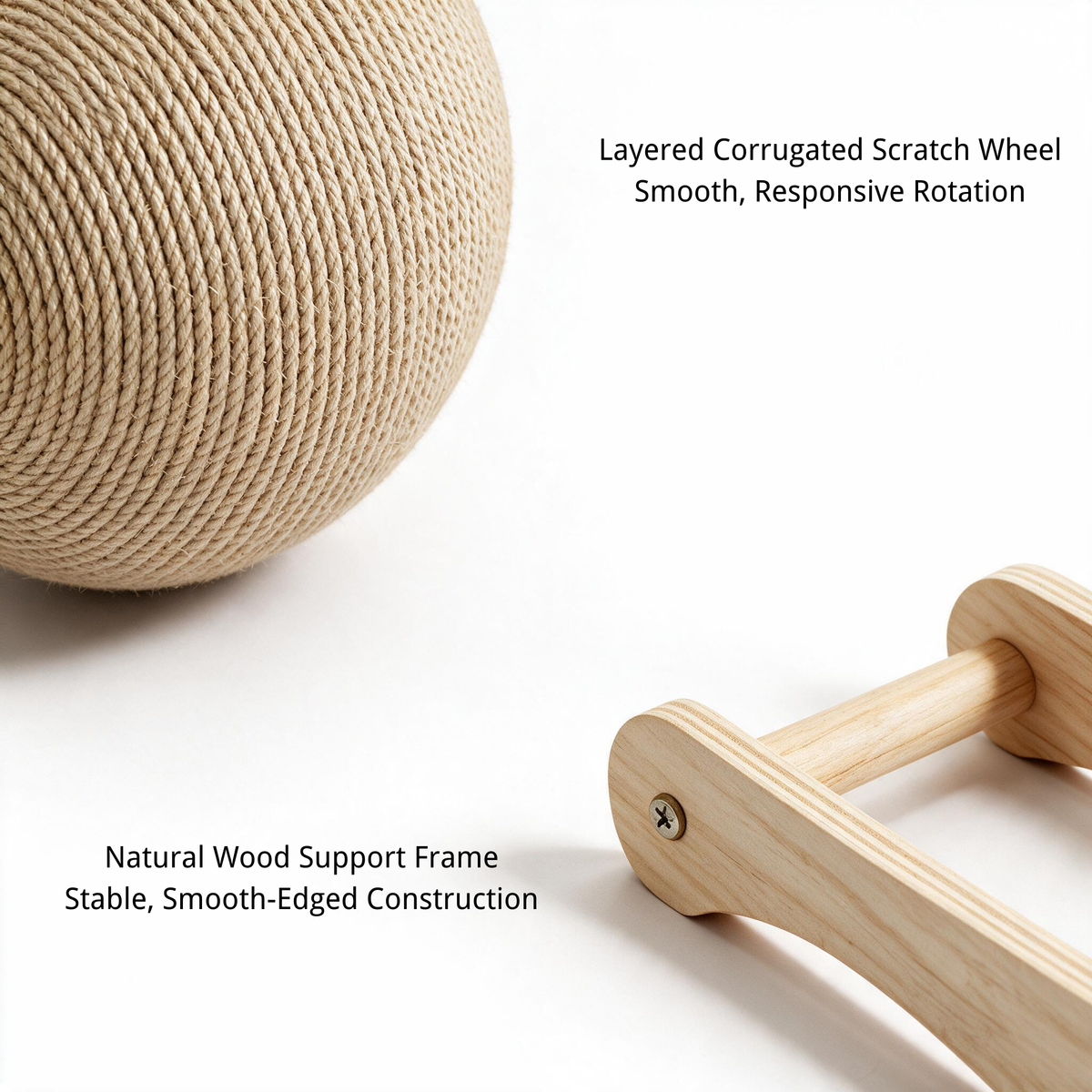 Wrapped scratch wheel and natural wood frame details