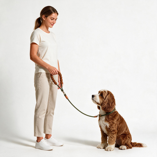Dog wearing the Annapaws comfort-grip rope slip lead