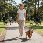 Dog walking outdoors with the rope slip lead