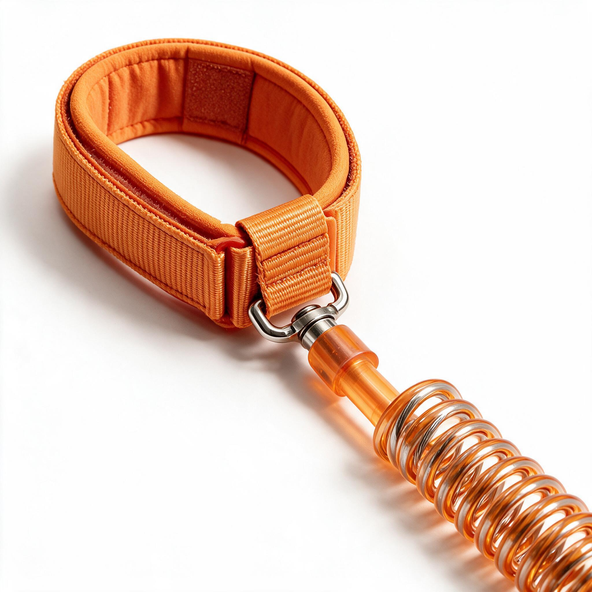 Coiled PU leash and metal snap hook detail