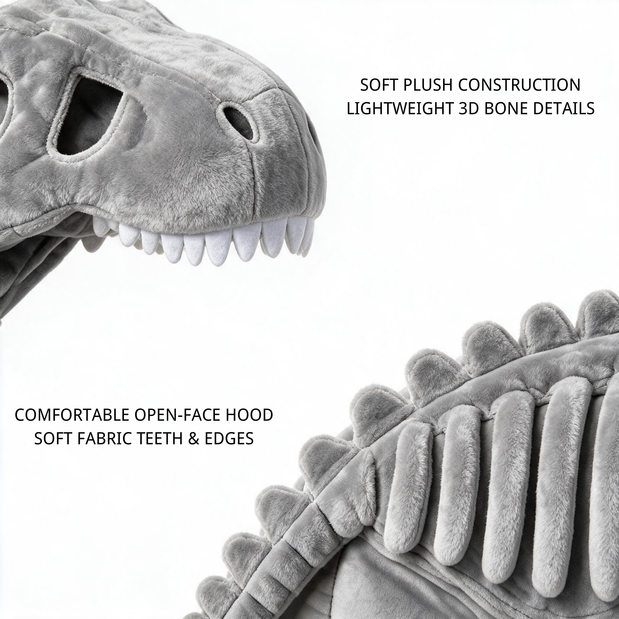 Soft plush construction and padded bone details