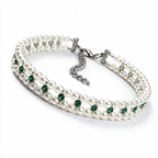 Green pearl and crystal cat necklace collar