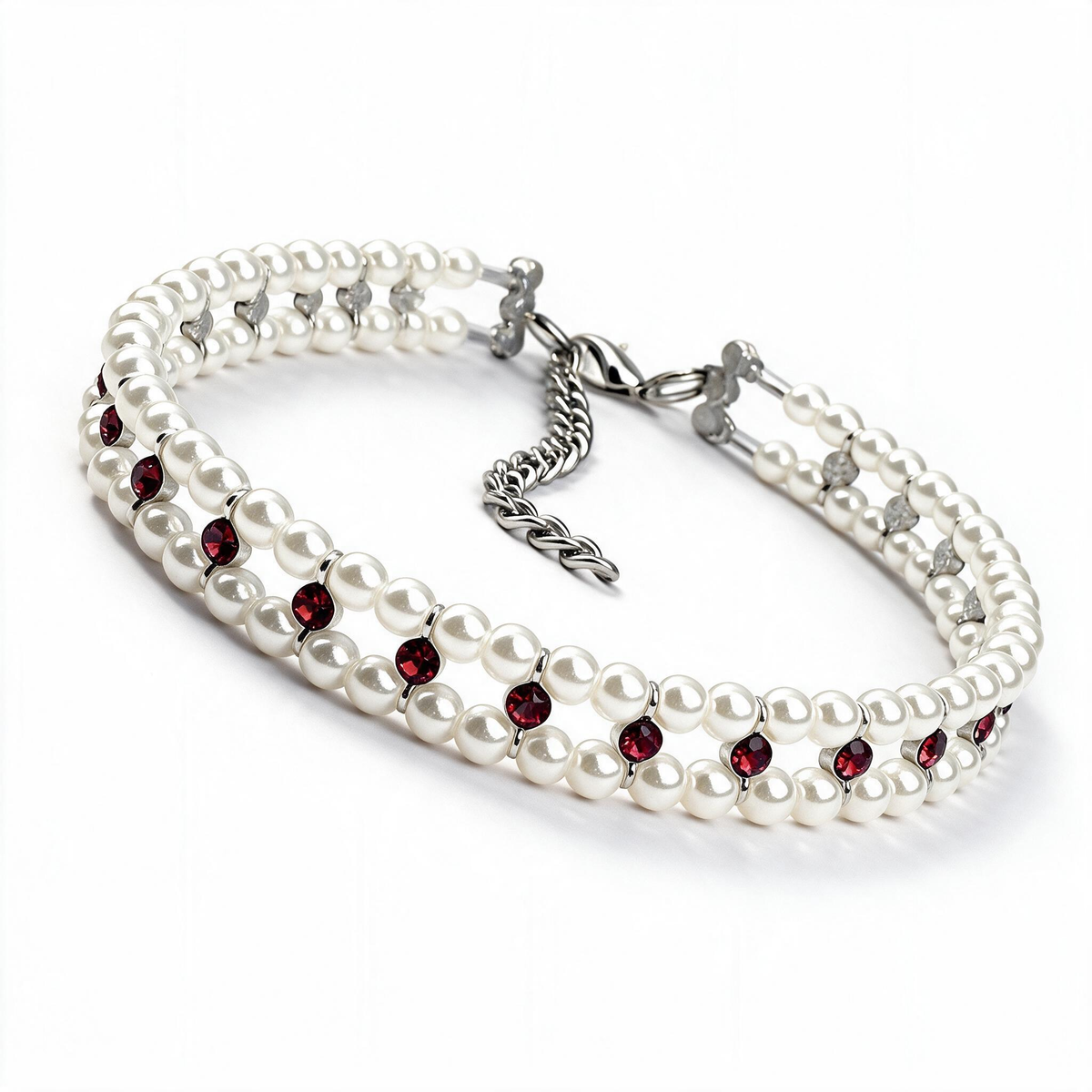 Red pearl and crystal cat necklace collar