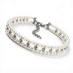 Clear pearl and crystal cat necklace collar