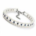 Blue pearl and crystal cat necklace collar