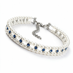 Blue pearl and crystal cat necklace collar