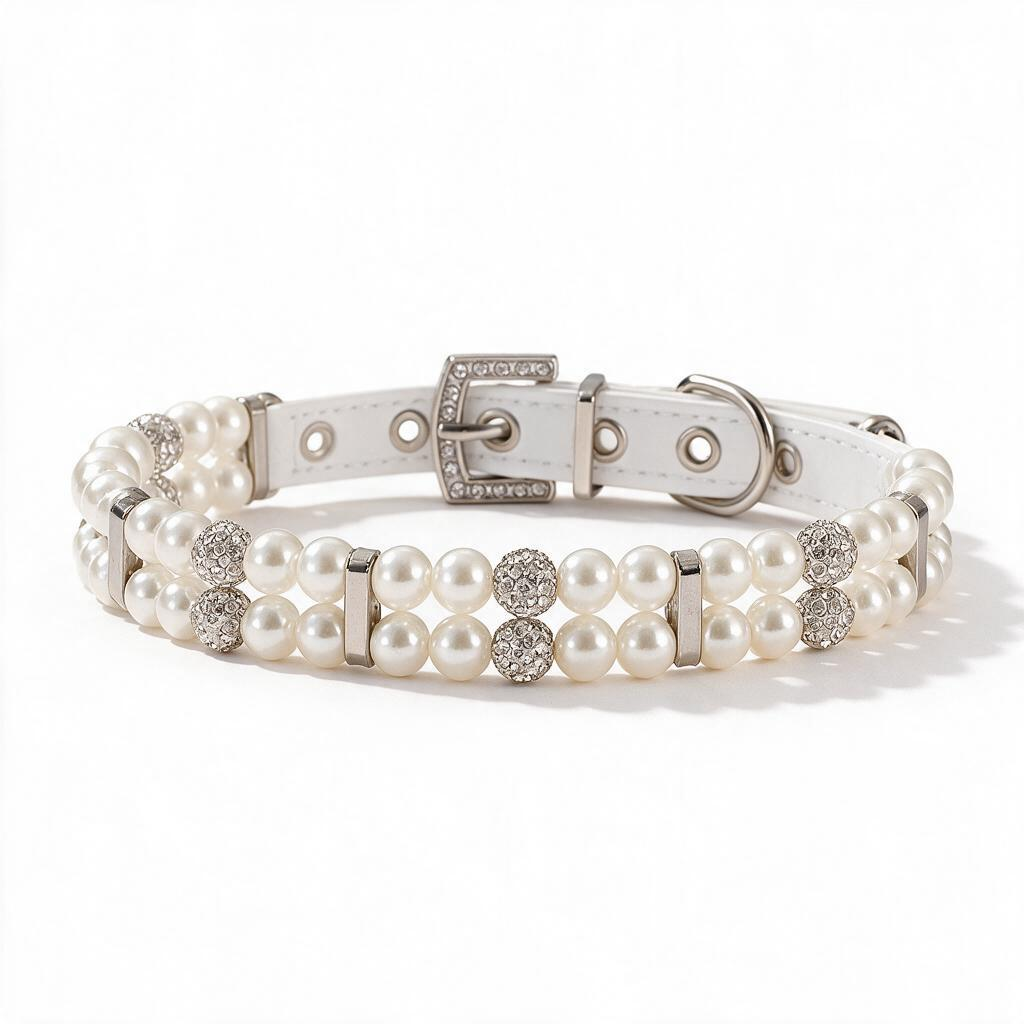 Clear pearl and crystal pet collar only
