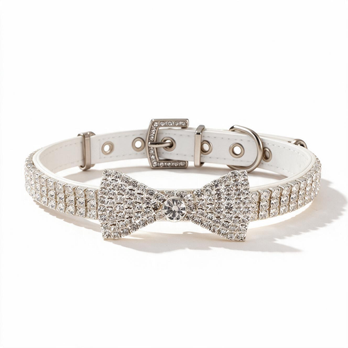 Leash-compatible crystal bow pet collar