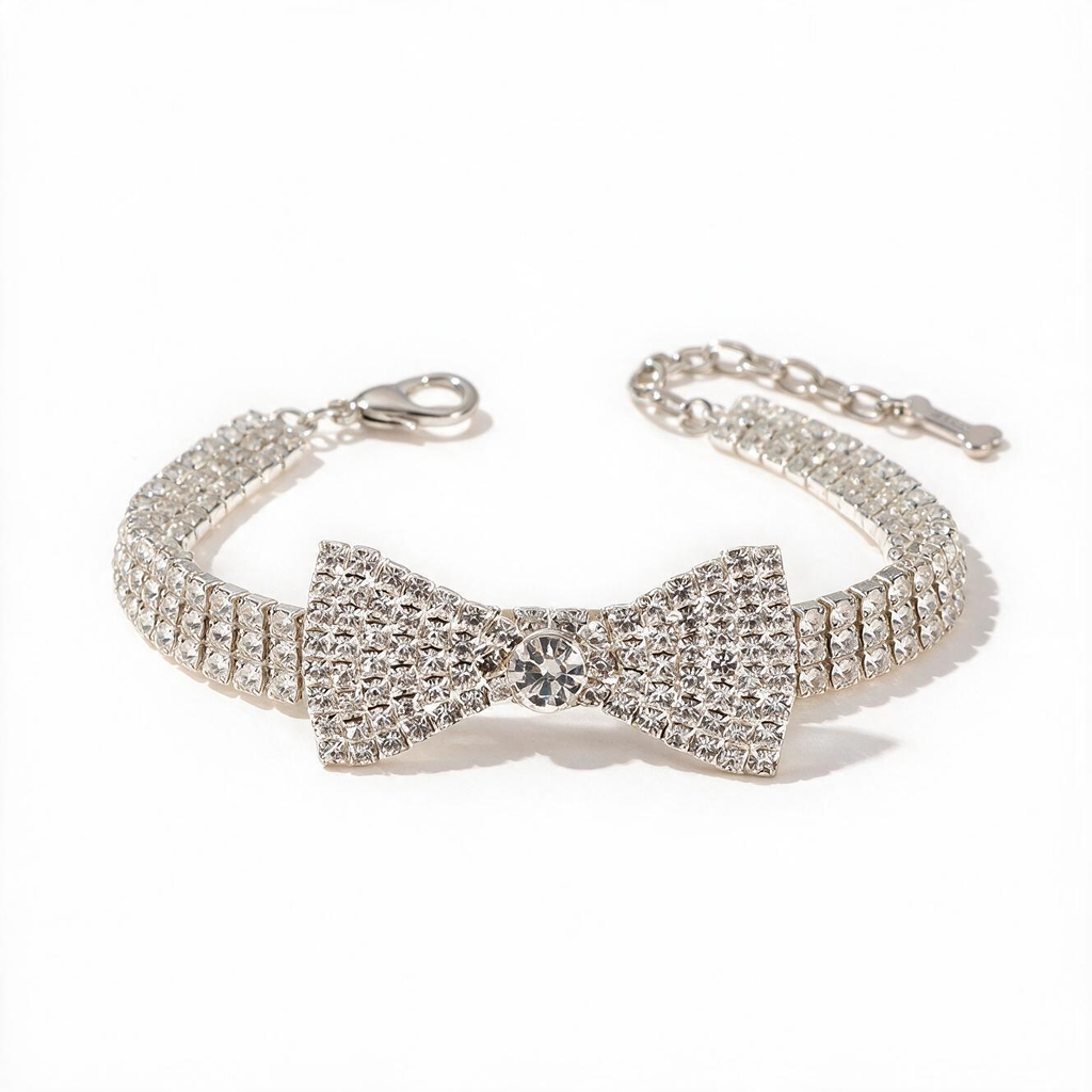 Decorative crystal bow pet necklace