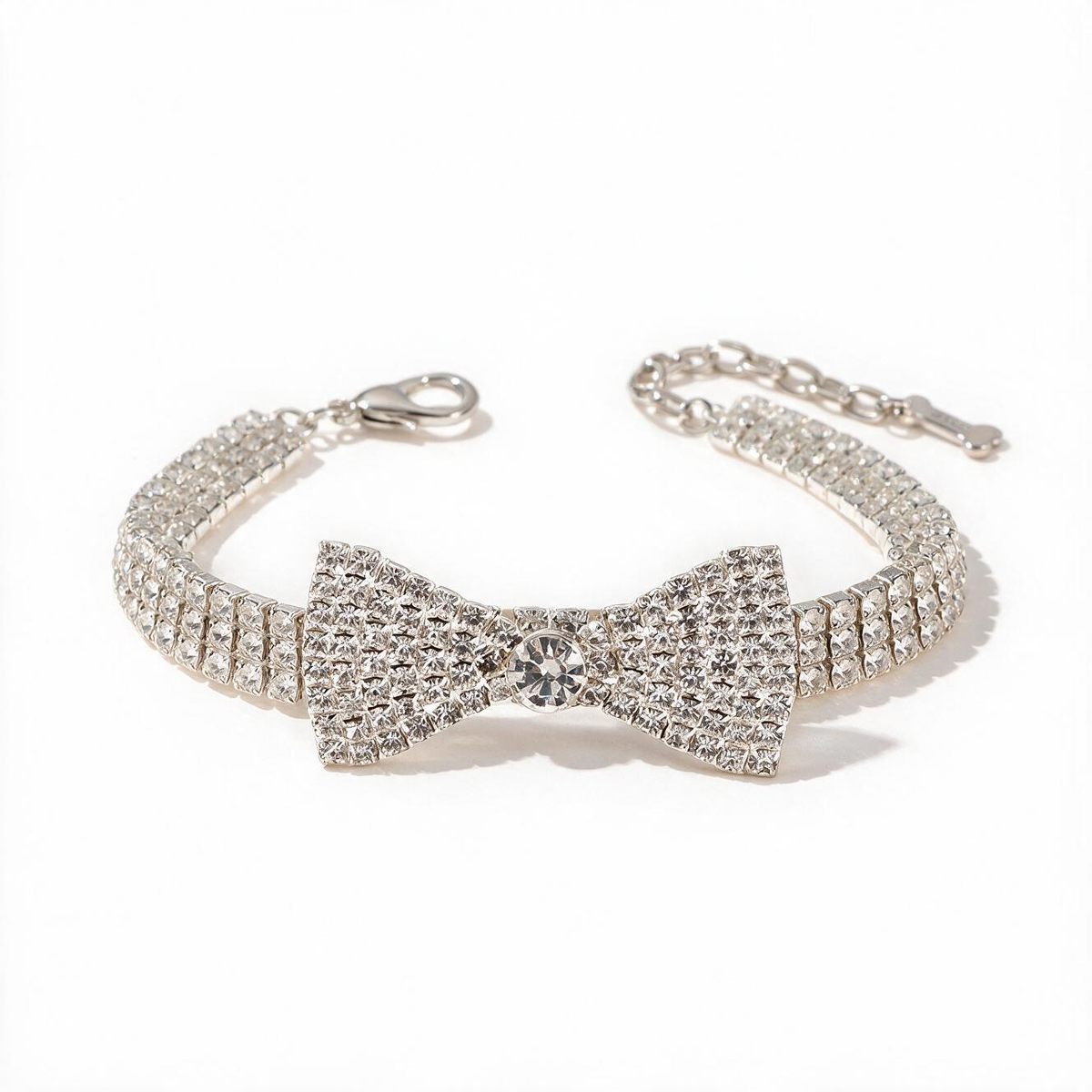 Decorative crystal bow pet necklace