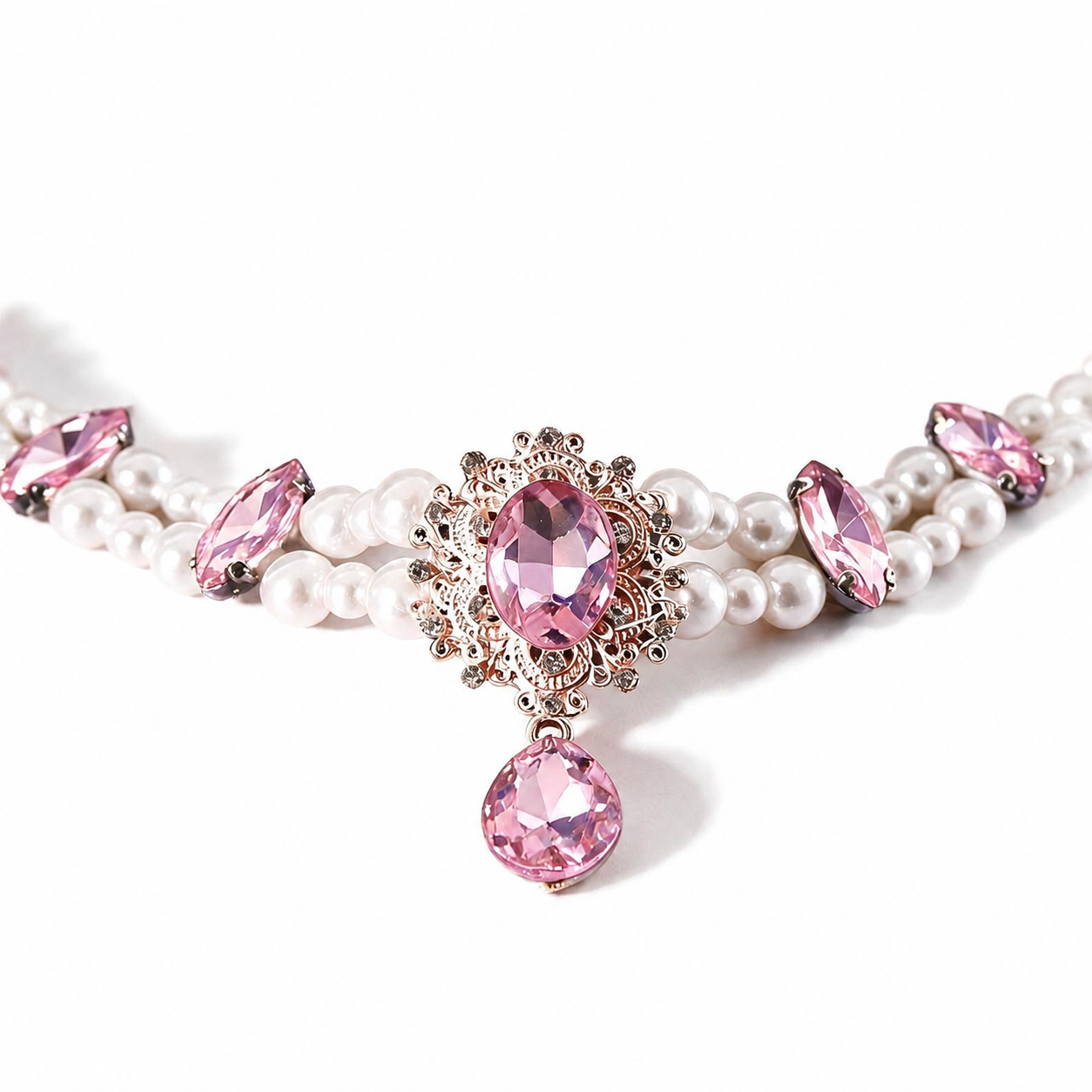 Pink gemstone pendant necklace detail