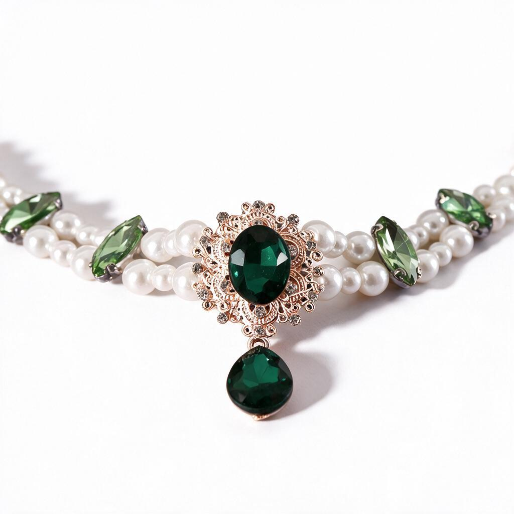 Green gemstone pendant necklace detail