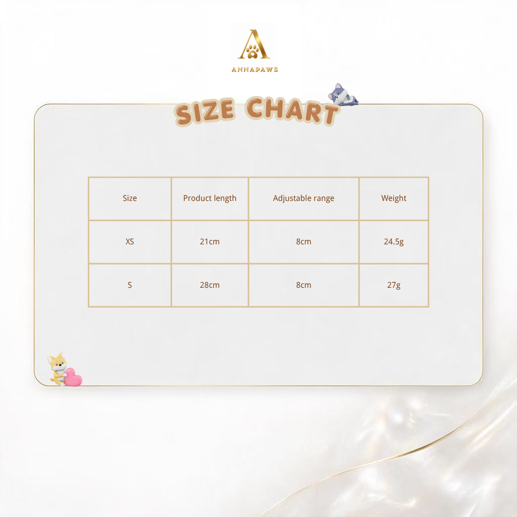 Pearl gemstone pet necklace size chart