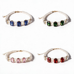 Four colours of square-cut crystal pearl pet necklaces
