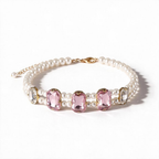 Pink square-cut crystal and pearl pet necklace