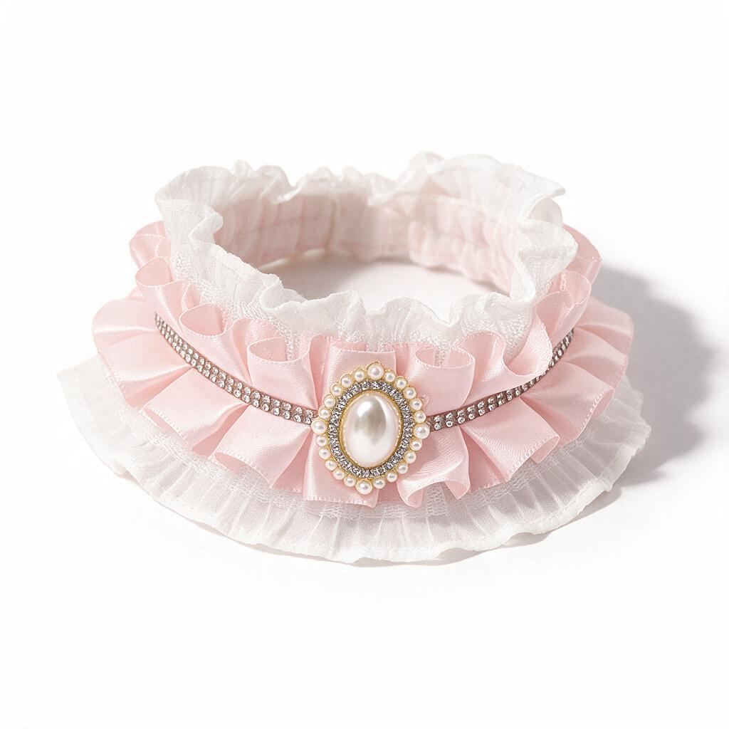 Blush pink vintage lace and pearl ruffle pet collar