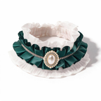 Emerald green vintage lace and pearl ruffle pet collar