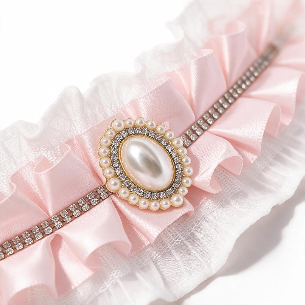 Pearl brooch and crystal trim detail