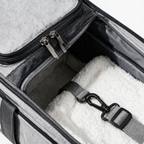 Pet carrier opening zipper and strap details