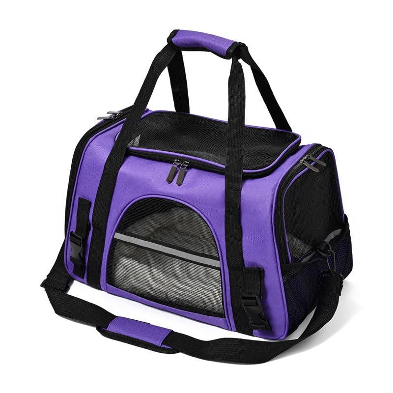 Purple pet travel carrier