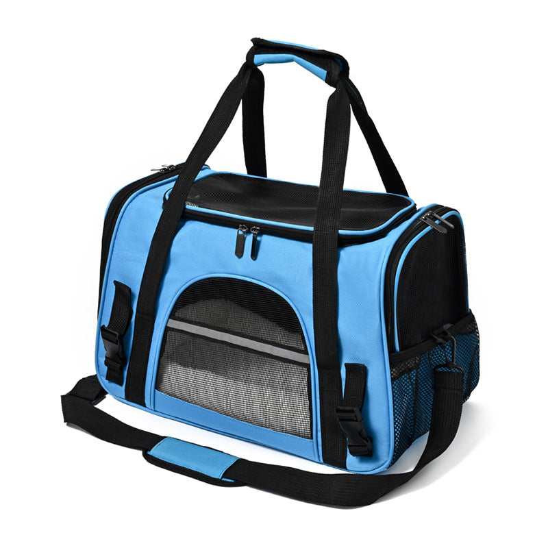 Blue pet travel carrier