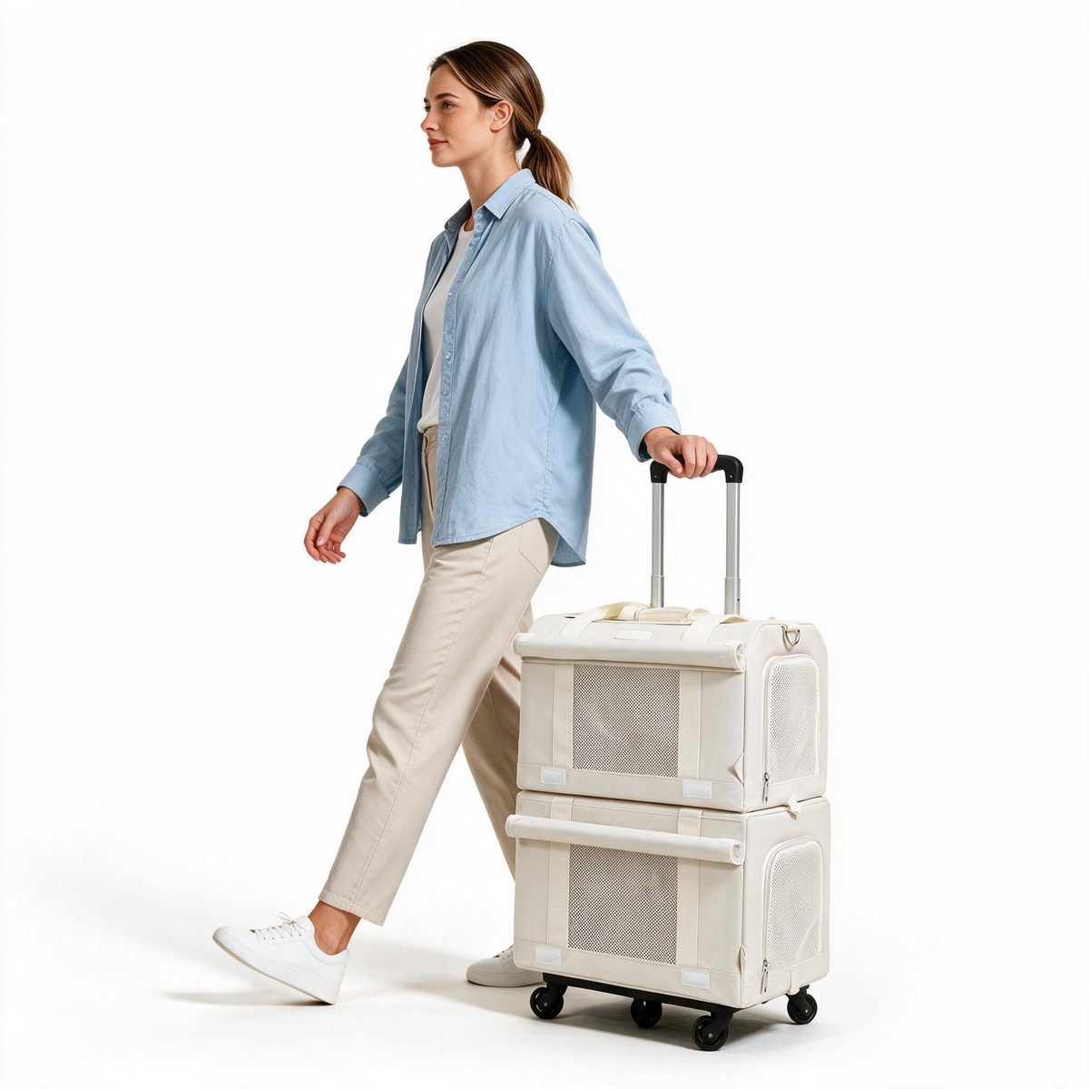 Modular Stackable Pet Carrier Bags with Optional Trolley
