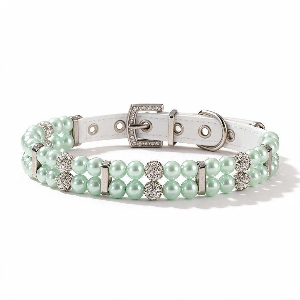 Green pearl and crystal pet collar only