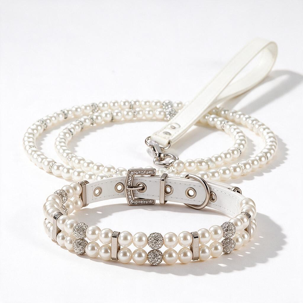 Clear pearl collar and matching leash set